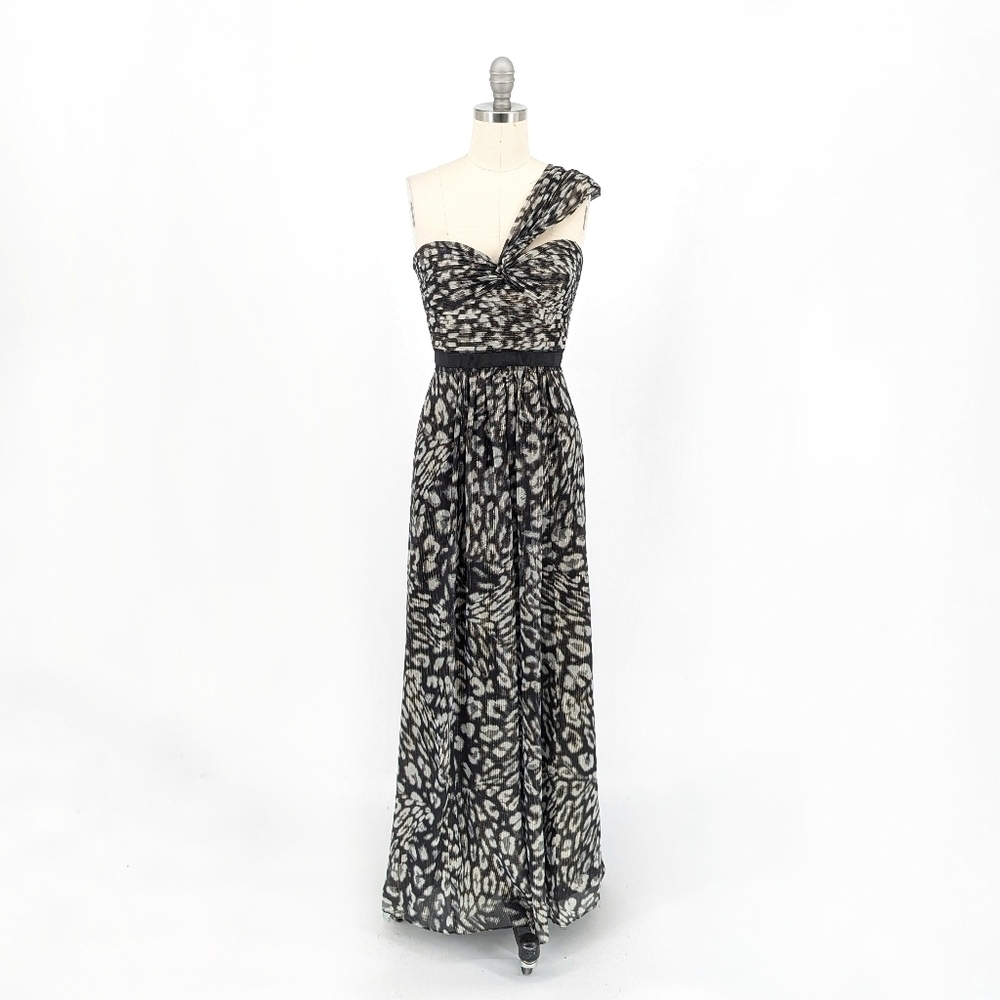 BCBGMaxazria Animal Print Maxi Dress Black 2 one shoulder wedding evening formal
